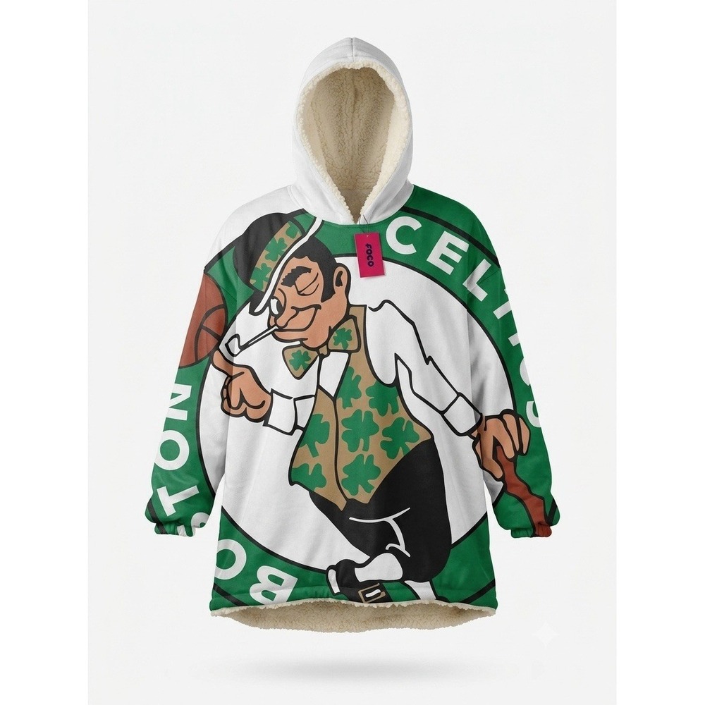FOCO Boston Celtics Oversized Hooded Blanket Premium Sherpa Hoodie Poncho One Sz